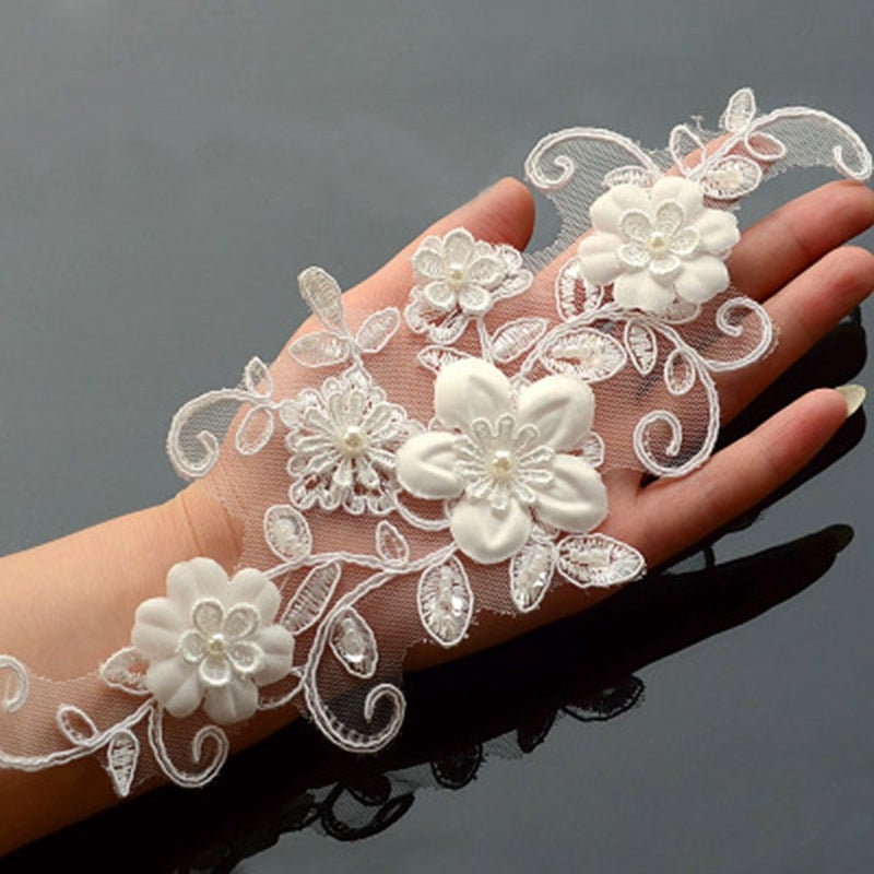 Zthread One Pair Beaded Appliques Lace Trims 3D Floral Embroidery Lace Trims for Bridal Accessories Supply - Image 2
